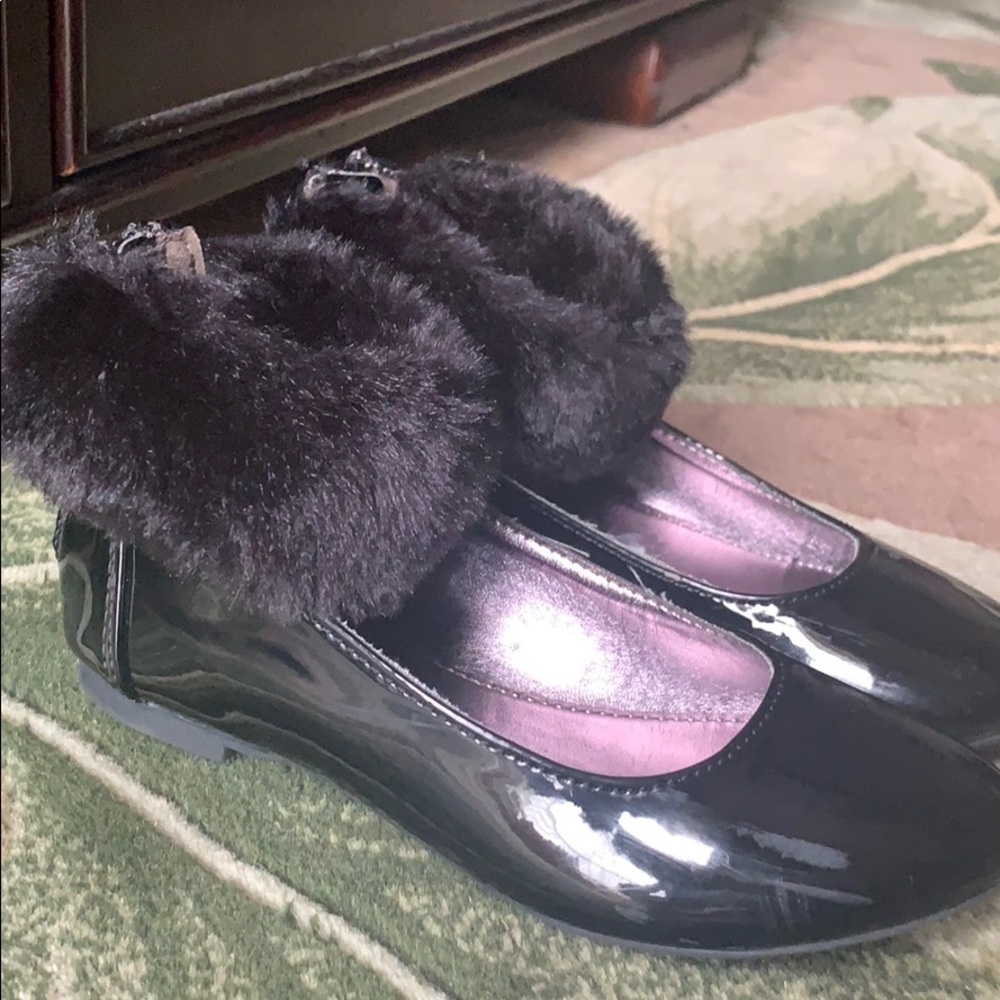 Patent Leather Dressy Shoes with Fur Ankle Cuff